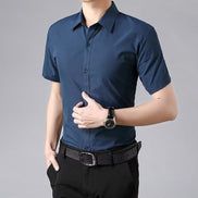 Mens Summer Business Casual Wrinkle Resistant SlimFit HalfSleeve Shirt