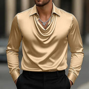 Elegant Solid-color Minimalist Open-collar Shirt For Men