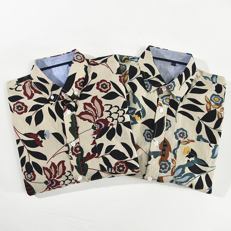 Mens Japanese-style Printed Casual Short-Sleeve Shirt