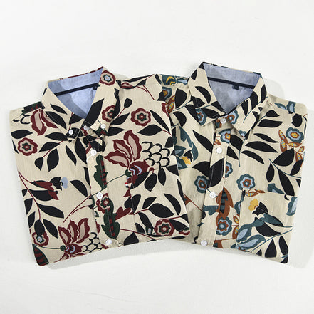 Mens Japanese-style Printed Casual Short-Sleeve Shirt