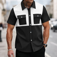 Mens Waffle-Weave Lapel Casual Short-Sleeve Shirt