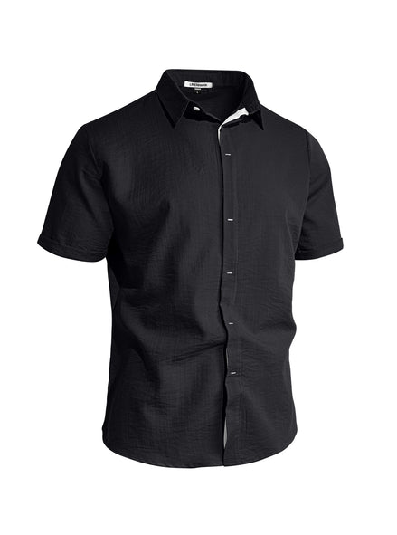 Mens Solid-color Short-sleeve Lapel Shirt