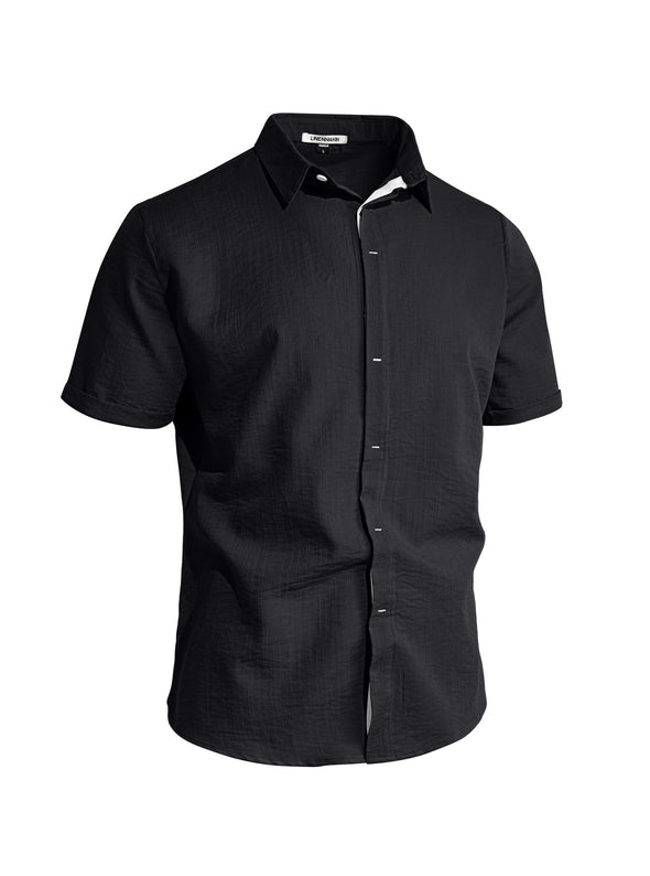 Mens Solid-color Short-sleeve Lapel Shirt