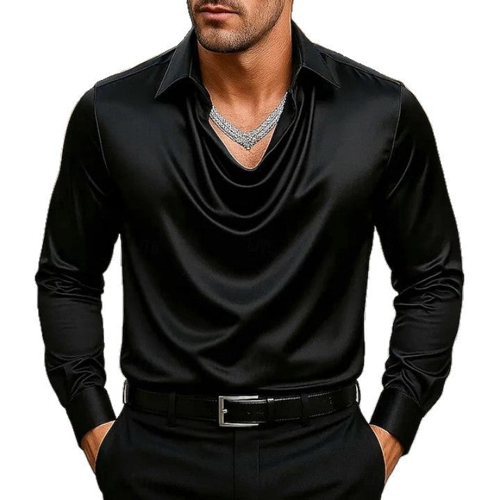 Elegant Solid-color Minimalist Open-collar Shirt For Men