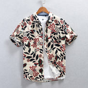 Mens Japanese-style Printed Casual Short-Sleeve Shirt