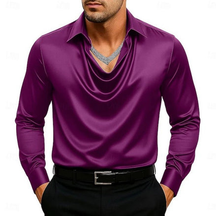 Elegant Solid-color Minimalist Open-collar Shirt For Men