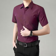 Mens Summer Business Casual Wrinkle Resistant SlimFit HalfSleeve Shirt