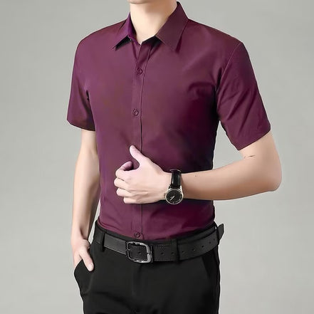 Mens Summer Business Casual Wrinkle Resistant SlimFit HalfSleeve Shirt