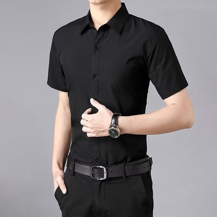 Mens Summer Business Casual Wrinkle Resistant SlimFit HalfSleeve Shirt