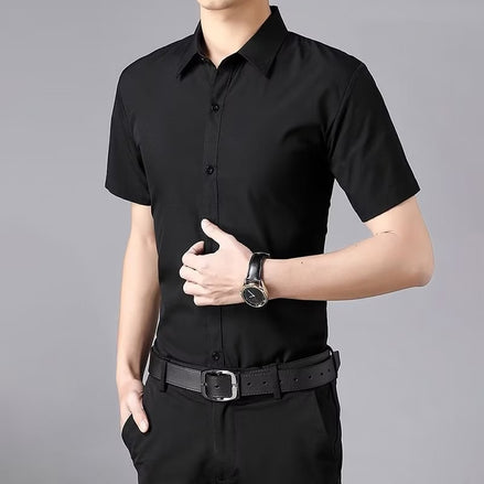 Mens Summer Business Casual Wrinkle Resistant SlimFit HalfSleeve Shirt