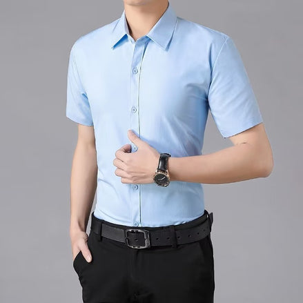 Mens Summer Business Casual Wrinkle Resistant SlimFit HalfSleeve Shirt
