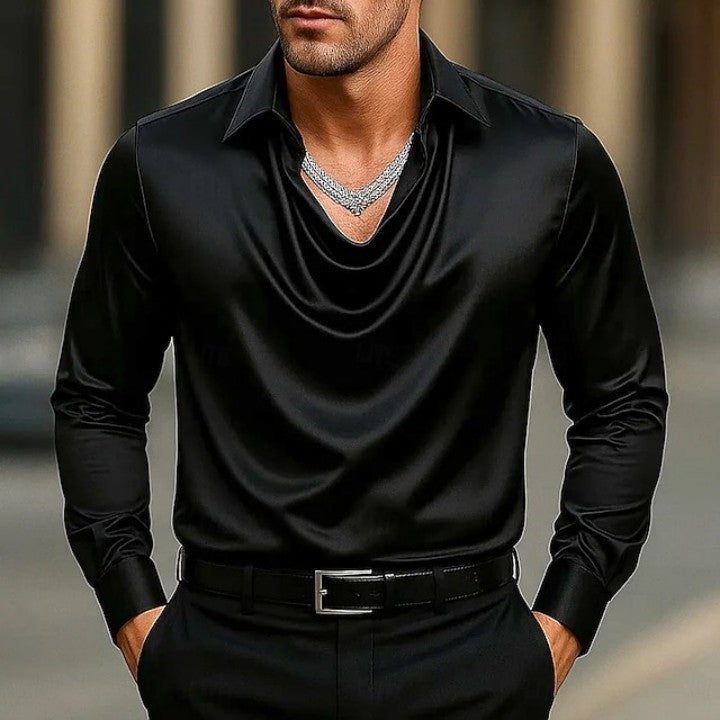 Elegant Solid-color Minimalist Open-collar Shirt For Men