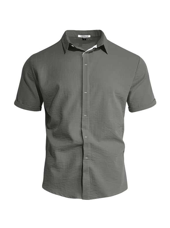 Mens Solid-color Short-sleeve Lapel Shirt