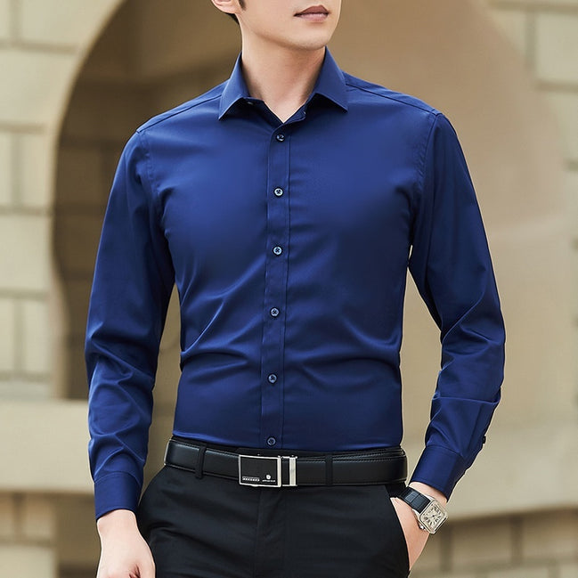 Mens Long-sleeve White Shirt In Korean Style